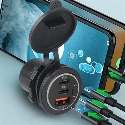 Carga rápida qc3.0 dupla pd carregador de carro soquete à prova dwaterproof água 12v/24v usb tomada de carregamento rápido adaptador de energia do carro