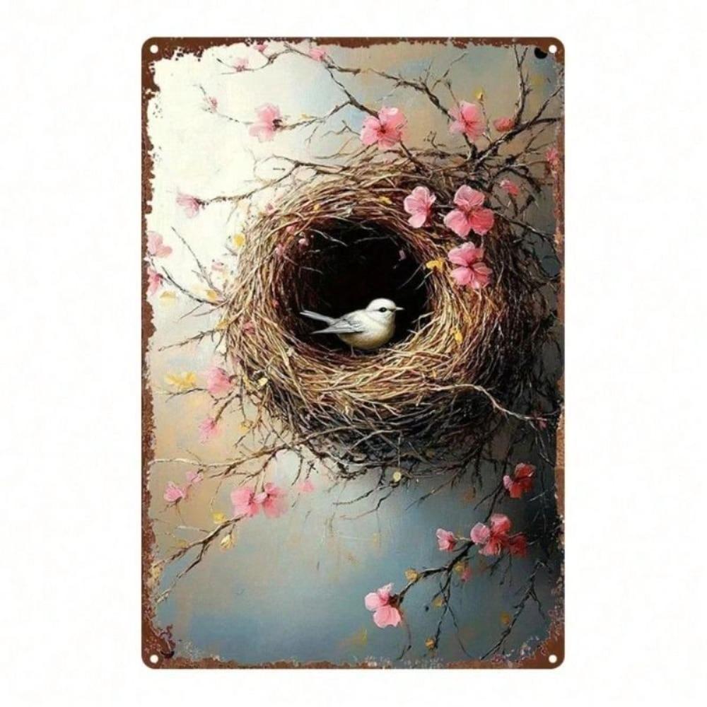 Vintage Bird Nest Metal Wall Poster 8x12 inch for Living Room