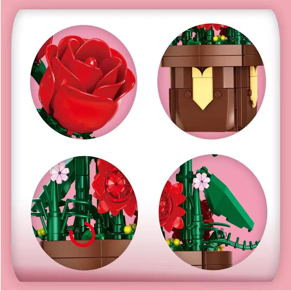 Assembling Rose Building Blocks, Children'S Toys, Gifts, Desktop Eternal Flowers Diy Building Block Toys