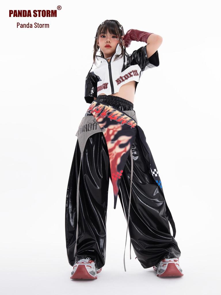 Trendy Jazz Dance Costume: Shiny Jacket and Pants Suit for Girls - Perfect for Street Dance Performances.