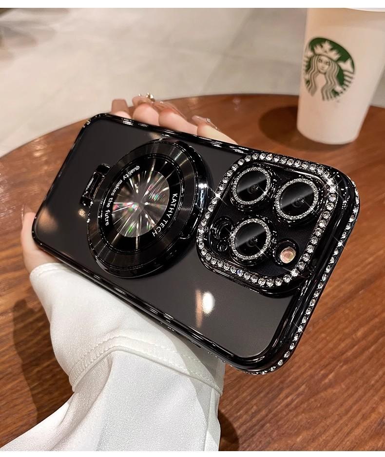 

Applicable to Apple 17ProMAX mobile phone case electroplated CD pattern magnetic suction bracket IP16 gradual change rhinestone lens film protection IPhone17 чёрный