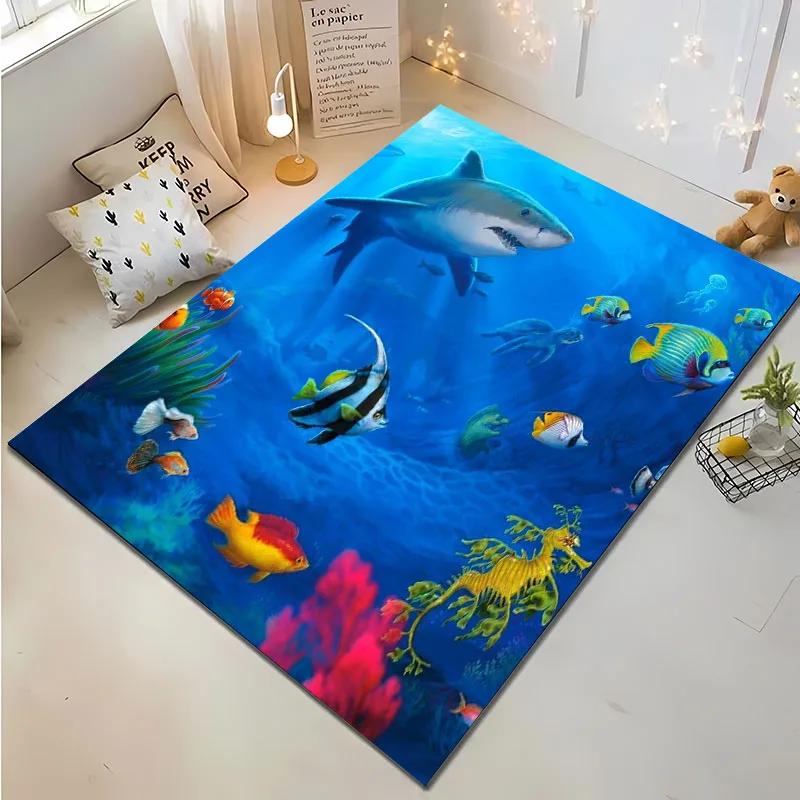 HD Underwater World 3D Illusion Seabed Cartoon Carpet,Rug for Living Room Rug for Bedroom Sofa Doormat Decor Non-slip Floor Mat