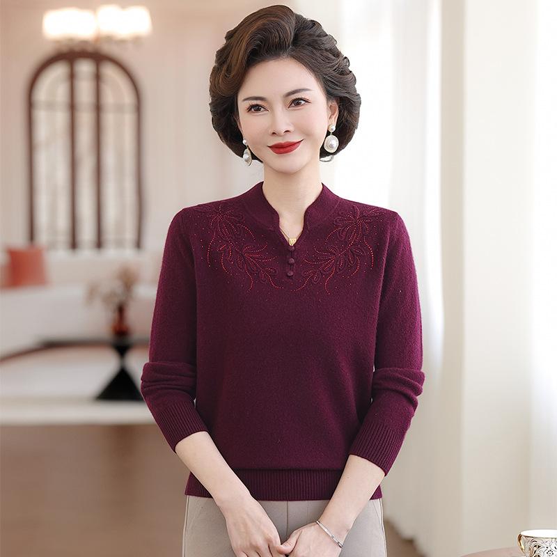 2026 Red Wool Sweater for Middle-aged Moms - Dragon Year Collection