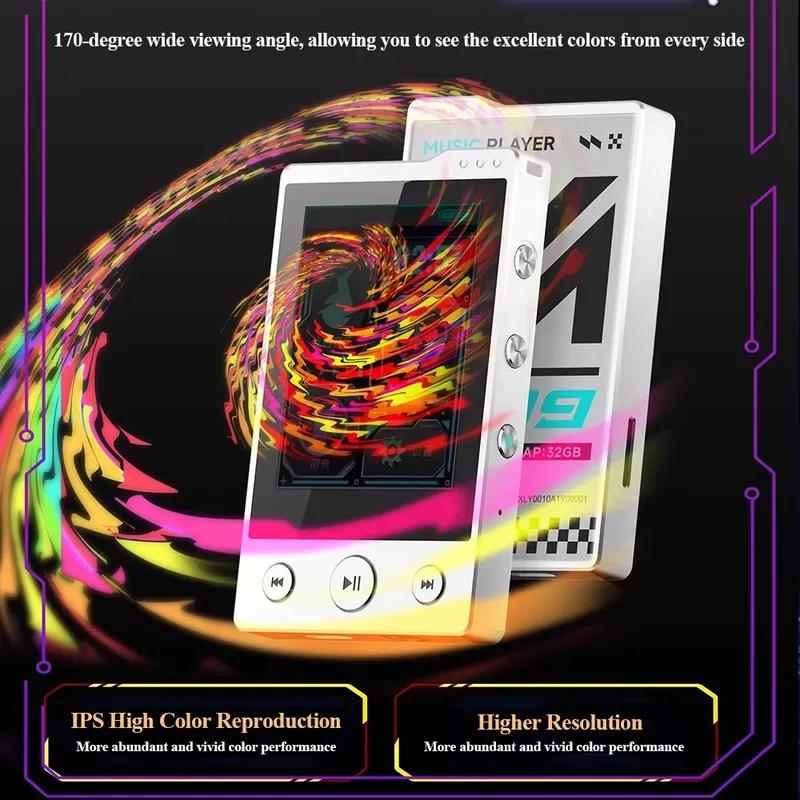 Tragbarer verlustfreier Musikplayer MP3 Walkman mit Bluetooth 5.3 Integriertem 32G Speicher 2,4-Zoll Touchscreen und Aufnahmefunktion