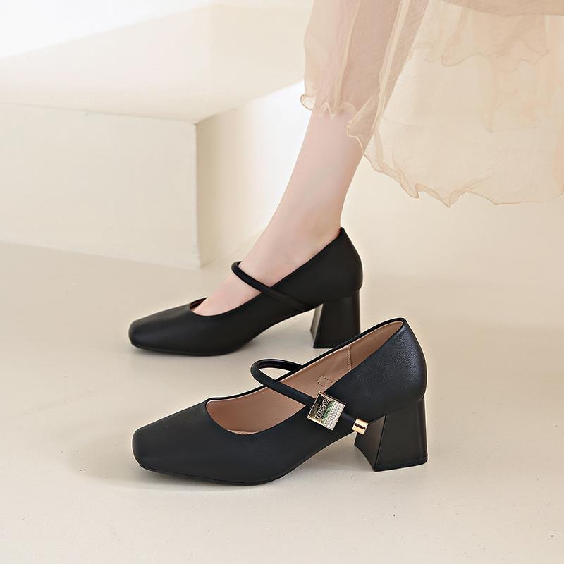 Fashion Thick Heel Women Mary Jane Shoes Fashion Square Toe Shoes 2025 Spring Ladies Elegant Party Dress Shoes