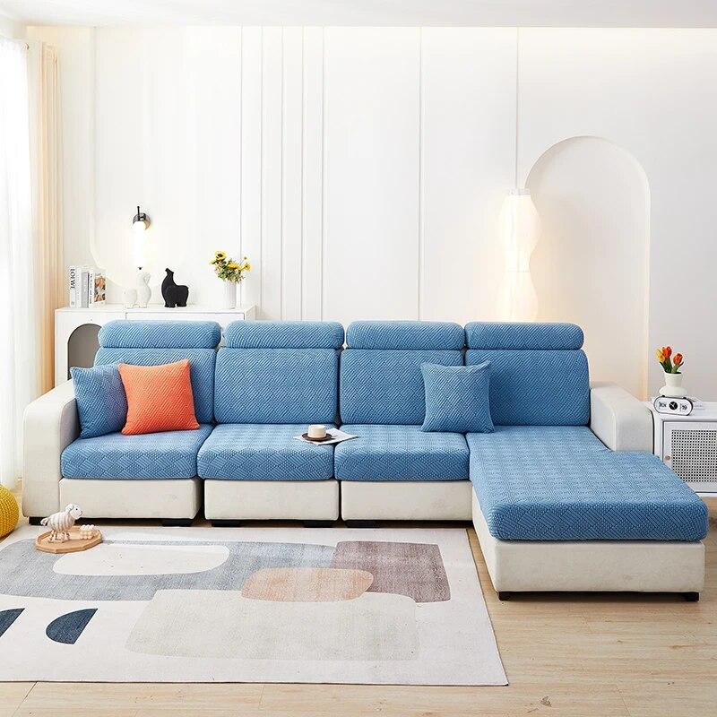 Housse de coussin de canapé épaisse en peluche jacquard Housse de coussin de dossier long Chalse Housse extensible Protection pour canapé 1/2/3/4 places