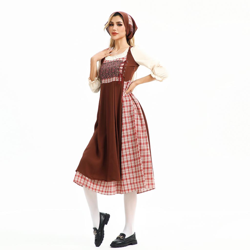 Halloween adult costume, vintage and retro dress, European pastoral style, farm-themed, French country style, maid outfit
