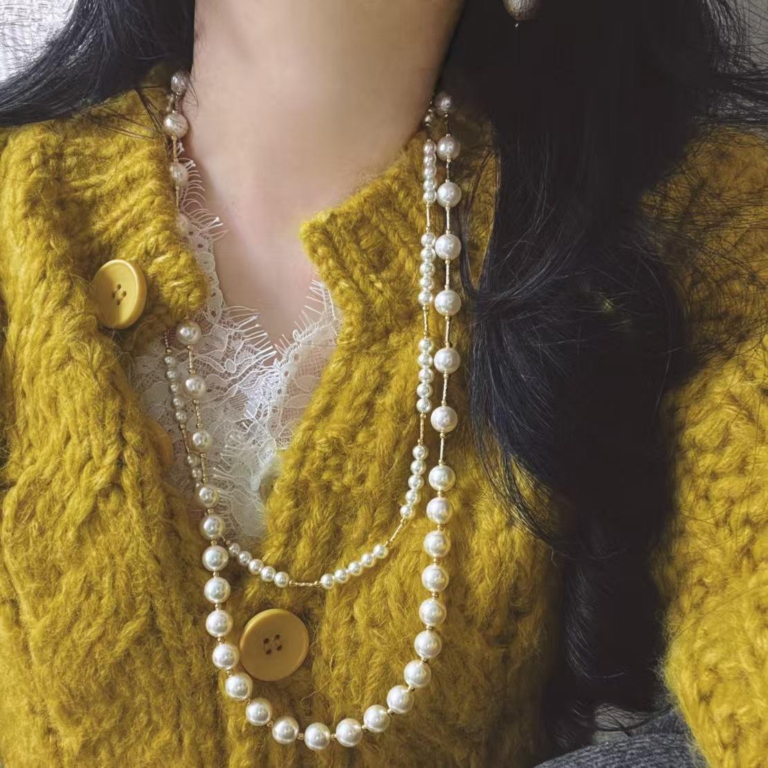 

Vintage Wearing Ways Highlight Artificial Crystal Pearl Sweater Chain Necklace Clavicle Chain
