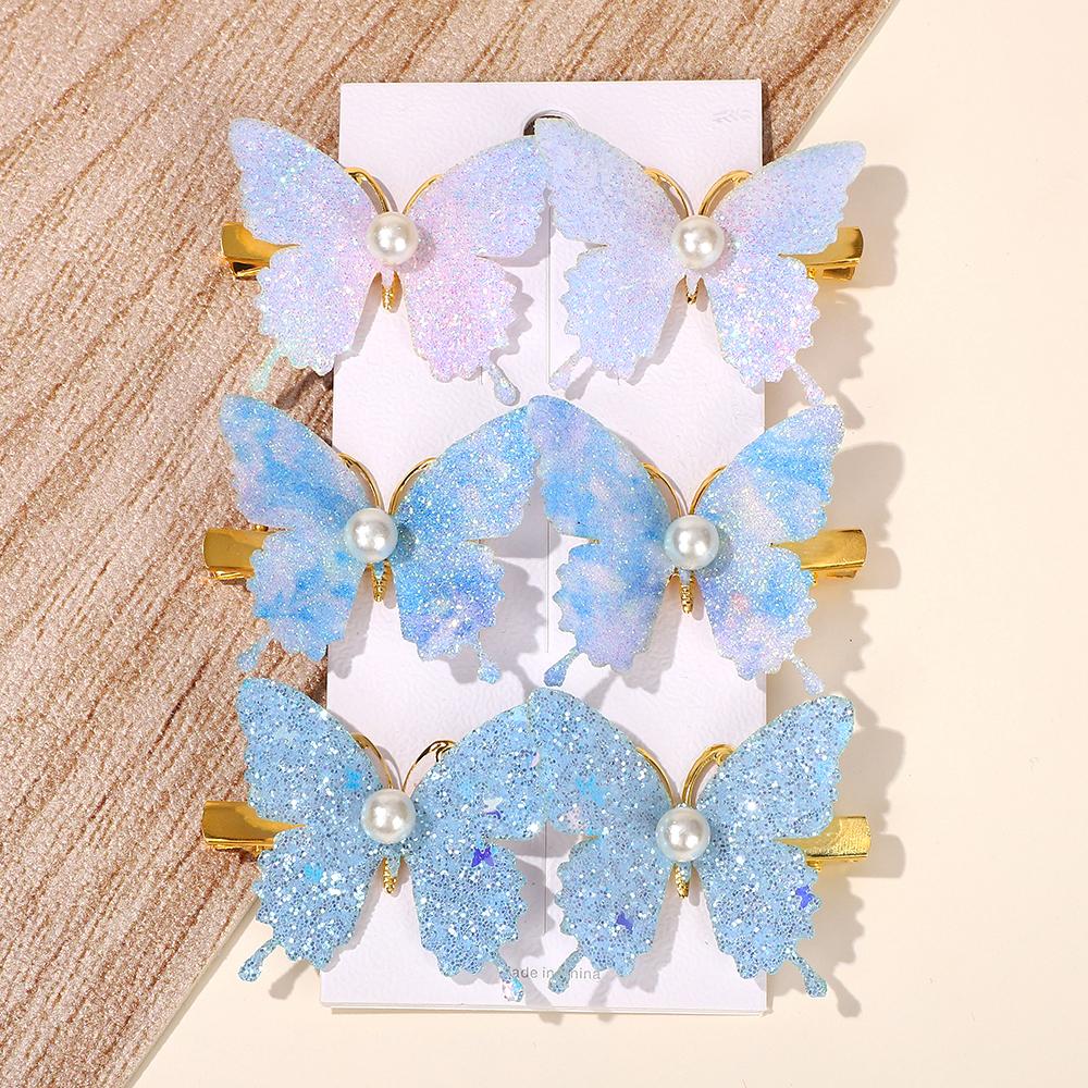 6Pcs Korean Style Sequin Butterfly Hair Clip Pearl Metal Bow Hair Bangs Hairgripes Women Girl Fashionable Hair Accessories