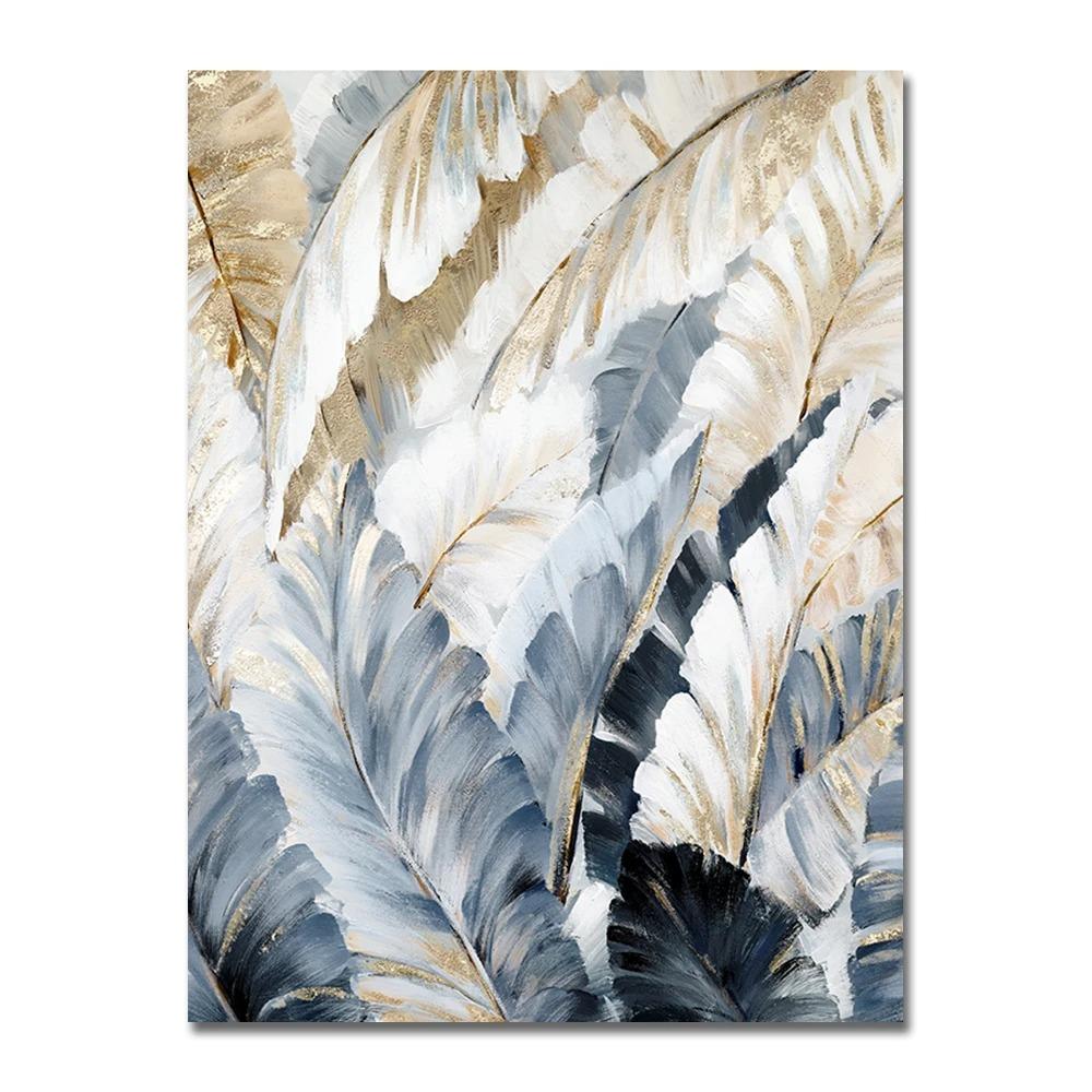 Póster de Hojas de Palma Doradas Abstractas Pintura en Lienzo de Plantas Nórdicas Naturaleza Muerta Arte de Pared Imágenes para Sala de Estar Decoración Interior del Hogar