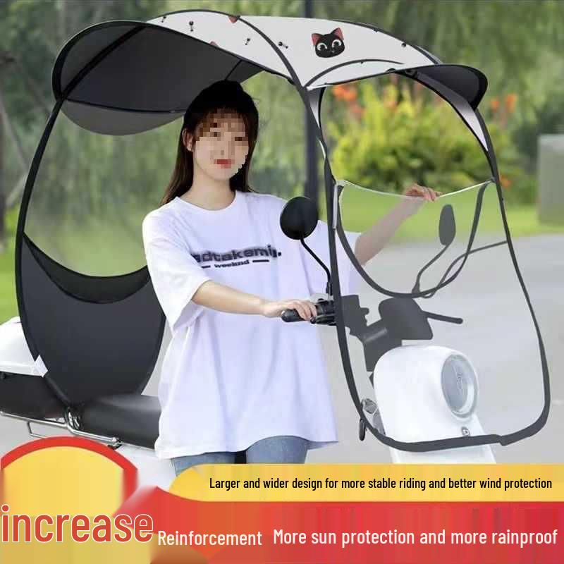 Electric Vehicle Detachable Folding Awning: Retractable Sunshade, Windproof & Rainproof for Pedal Motorcycles.