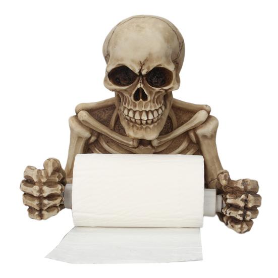 Skull Toilet Paper Holder Wall Mount Toilet Tissue Paper Roll Storage Holder Resin Skeleton Figurine Gothic Bathroom Accessory