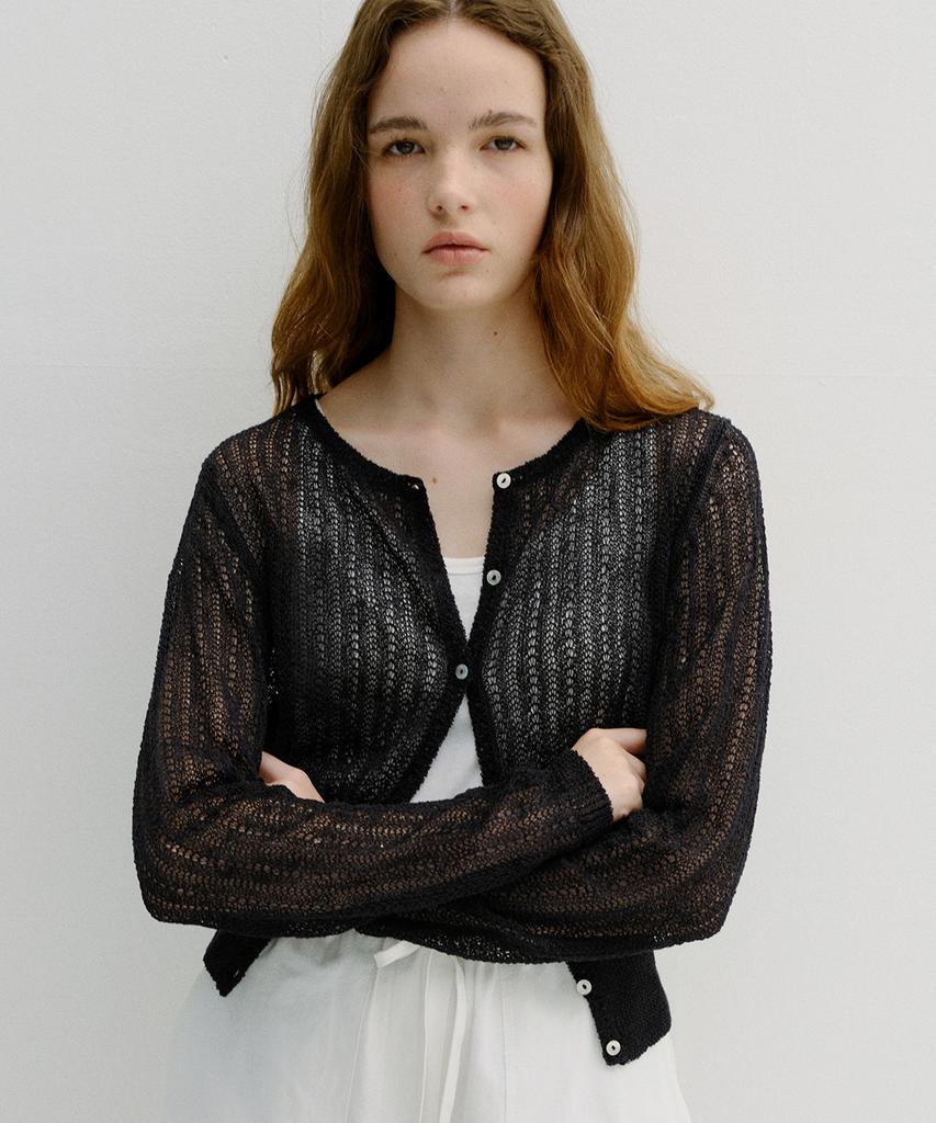 Beullaengkeu03 Linen Crochet Cardigan (Deep Navy)