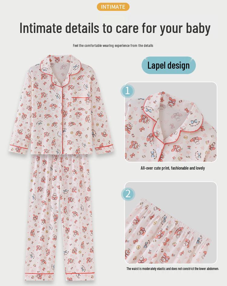 Children's Cartoon Print Pajama Set - Long Sleeve Cardigan with Turn-Down Collar, Imitation Cotton, for Spring and Autumn