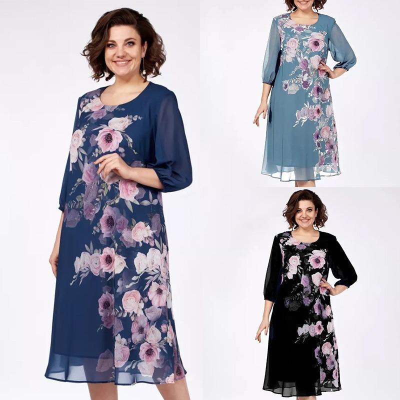 Damekjole med trykk Løs Plus Size-kjole