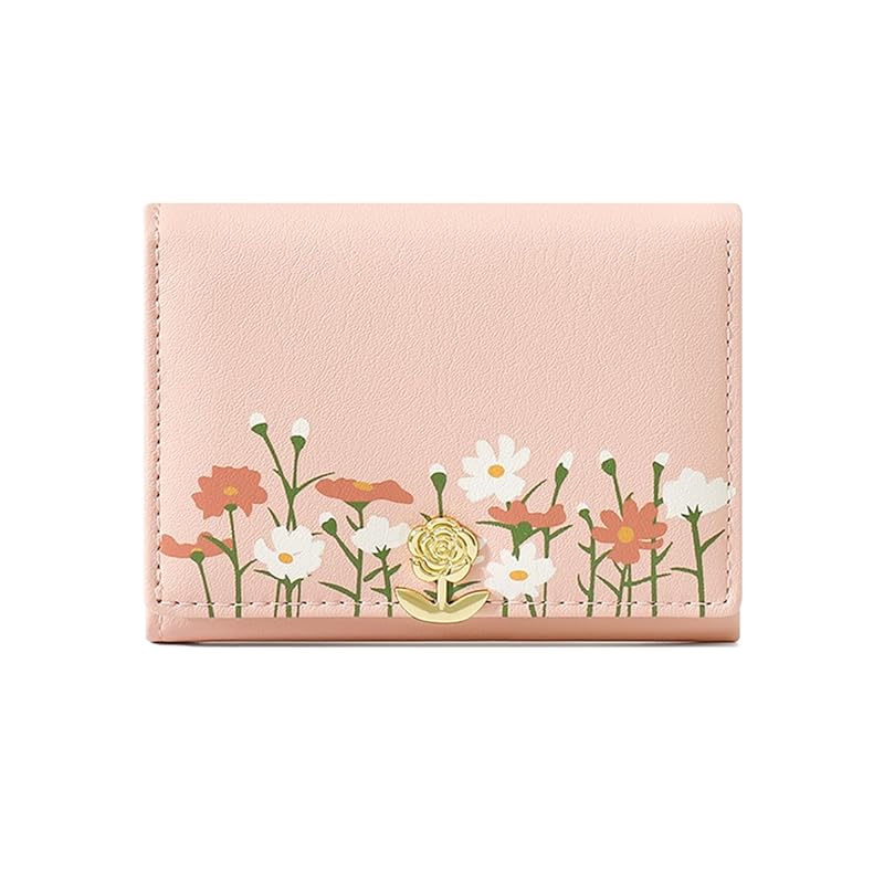 

[Haffukiry] mini wallet ladies trifold wallet large capacity Thin wallet Contains 8 cards lightweight PU leather card case billfold easy to use Fold