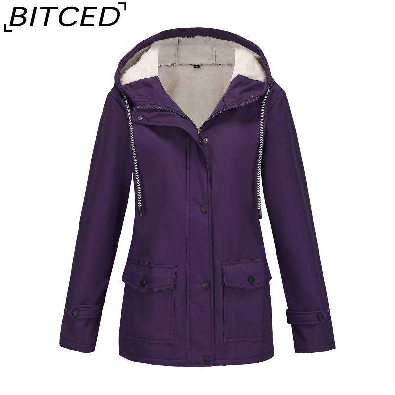 BITCED Women's Spring/Autumn Hooded Trench Coat with Fleece Lining and Water-Repellent Finish Long-Sleeved Zip-Up Cardigan