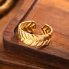 Thumb Ring Retro Leaf Shape Adjustable Opening Design Finger Ring Anti-Oxidation Stainless Steel Finger Band