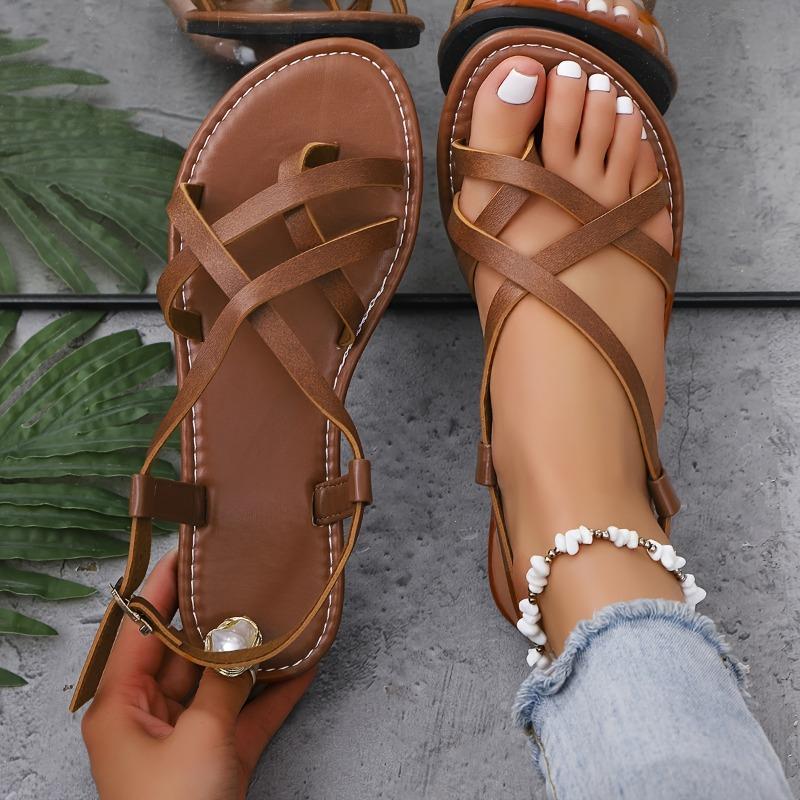 [Summer Flat Sandals] Summer Women's Fashion Flat Sandals | Cross Strap, Rubber Sole, Fabric Lining
