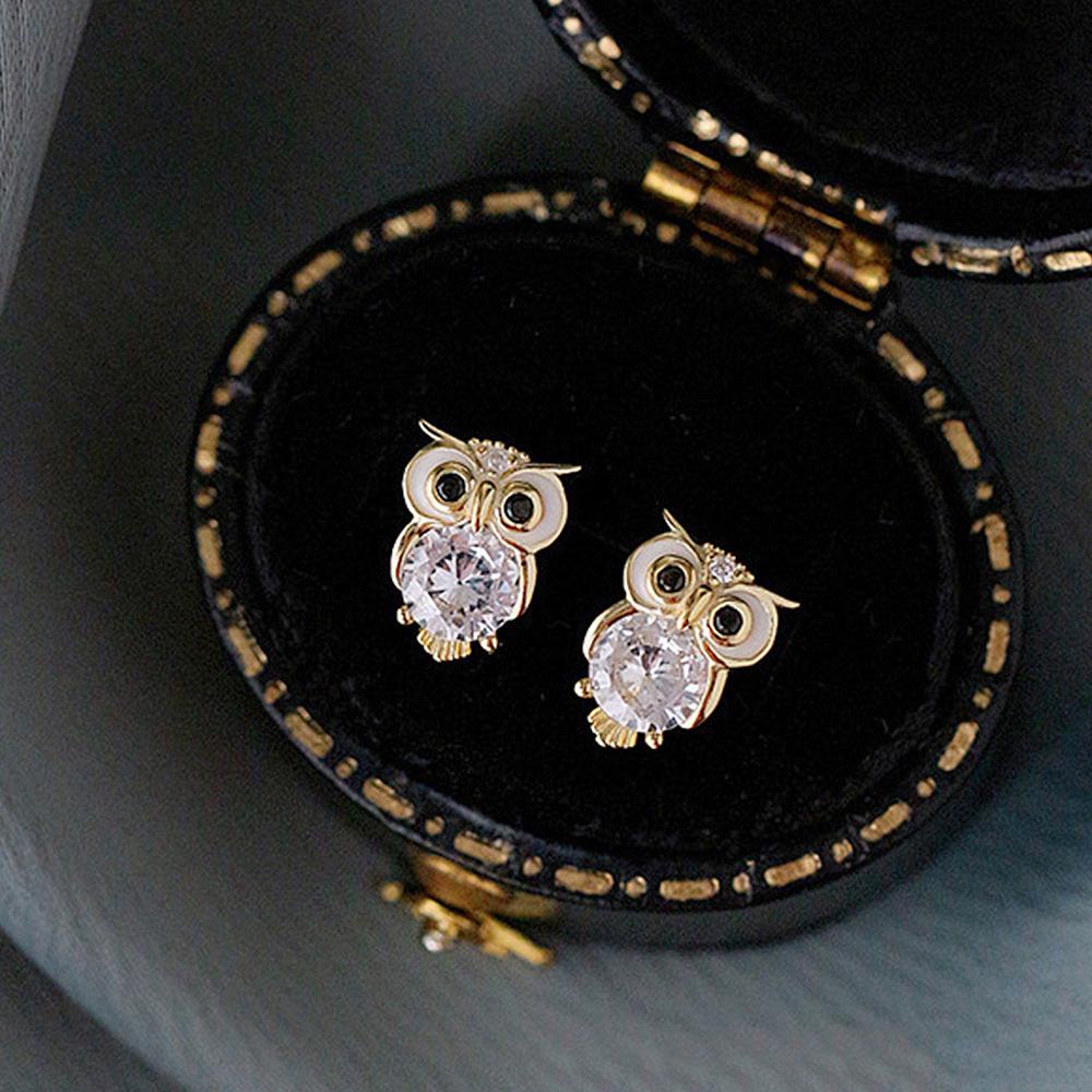 Cute Diamond Zircon Owl Earrings - Small, Exquisite Animal Design for Women
