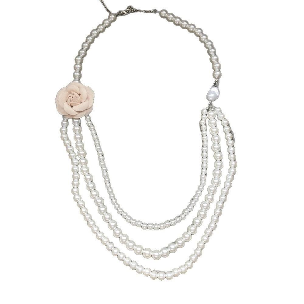 Camellia Flower Pearl Waist Chain for Dress Multilayer Elegant Women Body Chain Belt French Style Waist Accessories