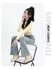Women's Retro High-Waist Elastic Denim Flare Pants with Double Button Design