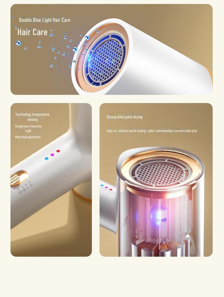 High-Power Ionic Hair Dryer with Blue Light for Home & Salon Use
