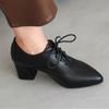 Elegant Women's Low Heels Loafer Shoes Fashion Lace-up Black Khaki Nude Short Heeled Party Wedding Office Shoes Female Big Size