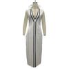 Ärmelloses Damenkleid Stehkragen V-Ausschnitt Langes Kleid Lockere Passform Polyester Elegantes Kleid mit geometrischen Mustern Bedruckt Tägliches Outfit