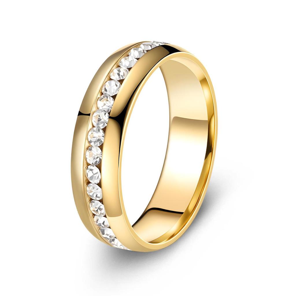 Titanium Steel Retro Couple Rings with Row of Diamonds