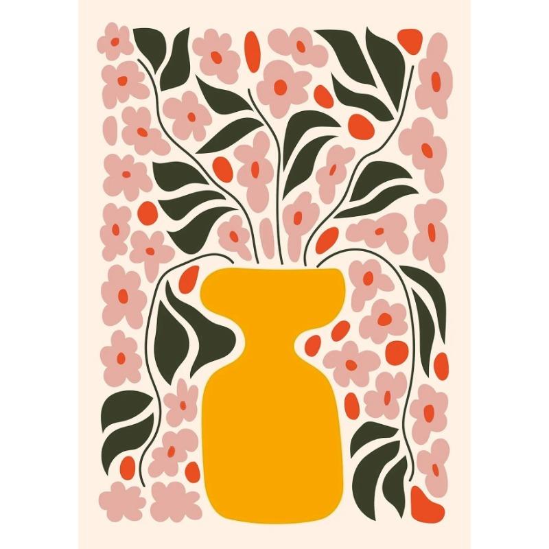 Pink Pasta Heart Shaped Cherry Playing Card Flower Abstract Face Canvas Painting  Minimalist Wall Decor for Living Room