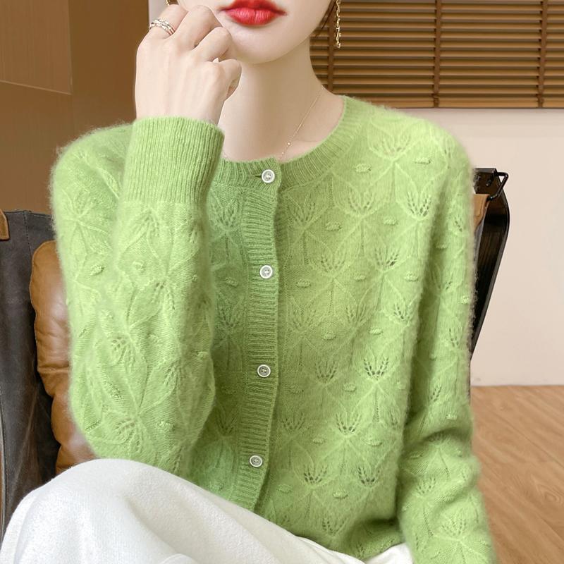 

Женский кардиган Qinghe Cashmere из 30% кашемира - Мягкий и теплый свитер из шерстяной смеси L зелёный