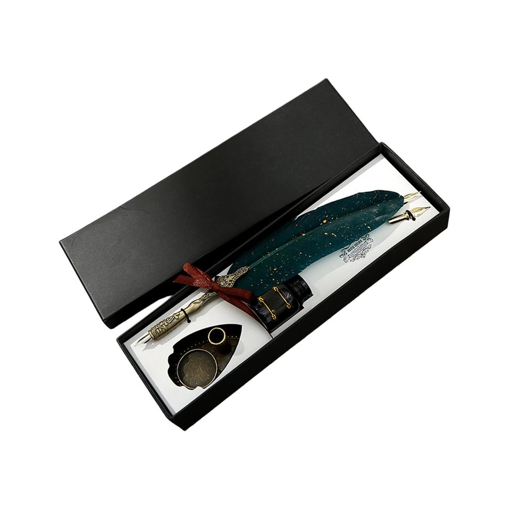 Vintage Carved Quill Pen Set, Shiny Quill Pen Set, Antique Calligraphy Dip Pen