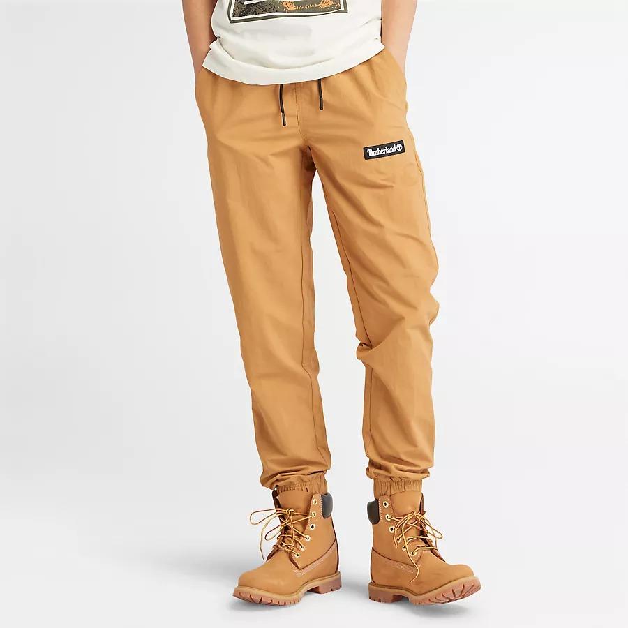 Timberland Solid Color Label Drawstring Casual Pants Unisex Bottoms Wheat A678N-P47