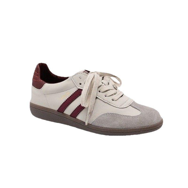 2025 New Retro Color Matching Round Head Lace-up Soft-soled German Training Shoes Women's Versatile Casual Height-increasing Forrest Gump Shoes Board