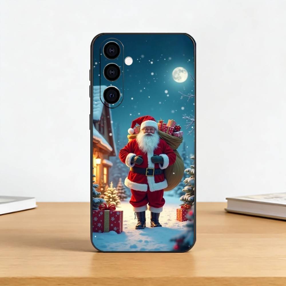 Christmas Santa Claus Phone Case Black Silicone Soft For Samsung Galaxy A73,A72,A71,A70,A53,A52,A51