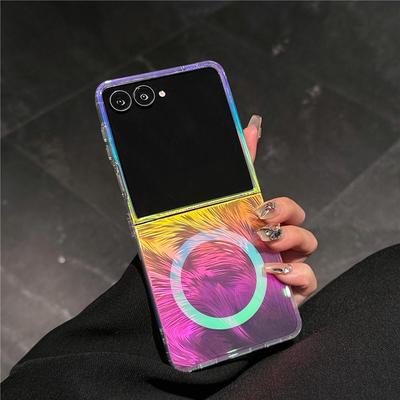 Funda Degradada Samsung Galaxy Z Flip7, Color Pluma Galvanizado, Cubierta Magnética Plegable de 5ª Generación