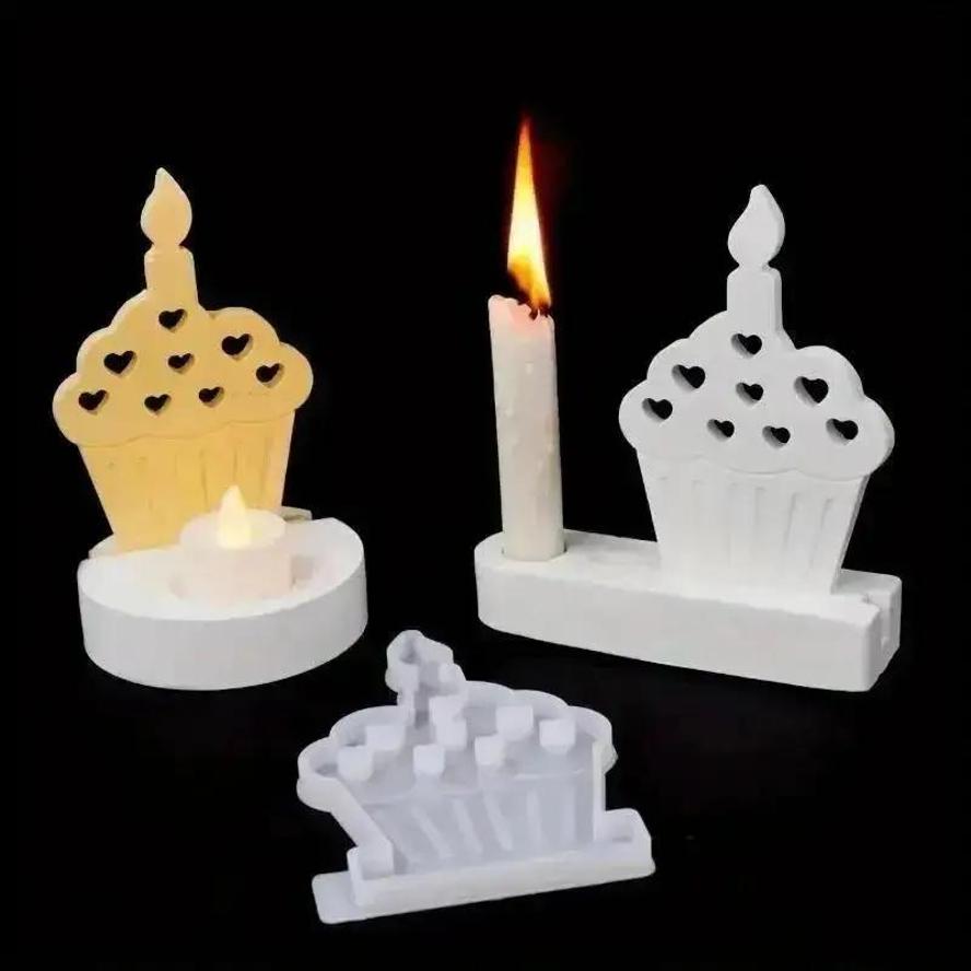DIY Heart-shaped Cake Candle Mold Tea Lightweight Gypsum Craft Gift Making Home Decoration Candle Holder Cake Silicone Mold