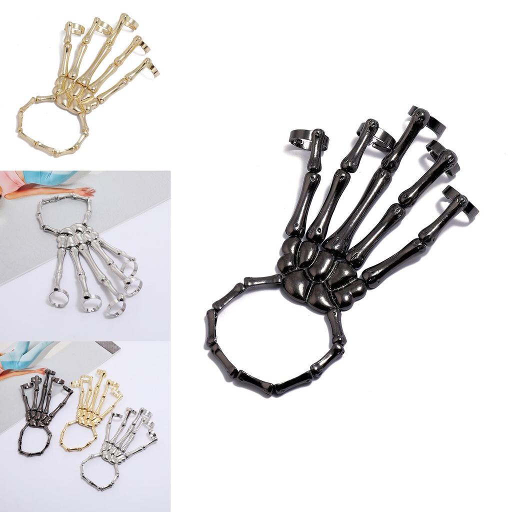 Punk Skeleton Hand Bracelet For Women With Alloy Metal Gothic Halloween Jewelry