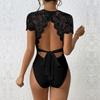 Sommer-Damen-Overall, Spitze, eng, einfarbig, sexy Kurzarm-Overall