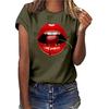 Women Girls Plus Size Lips Print Shirt Short Sleeve T Shirt Blouse Tops