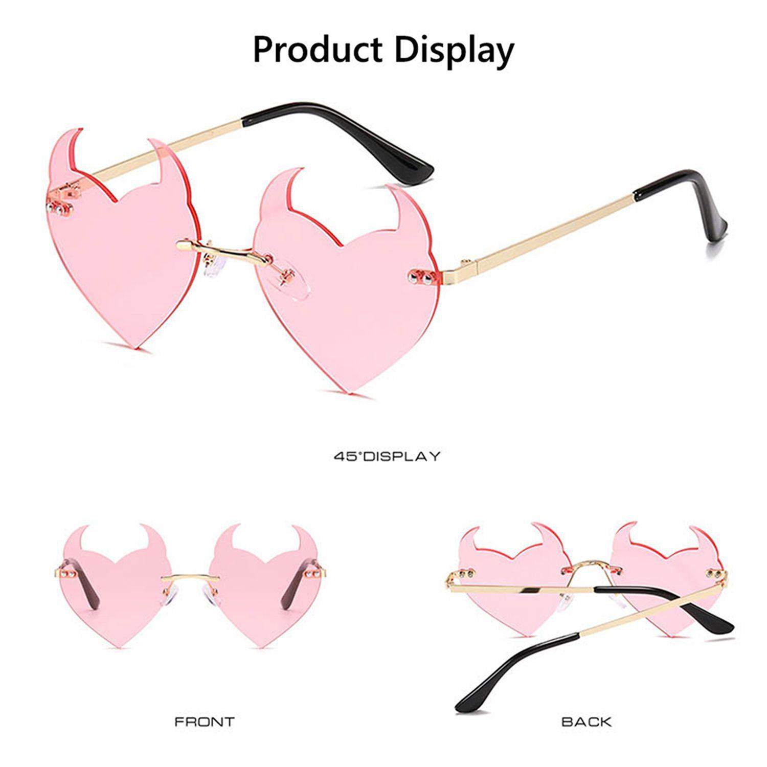 

Decoration UV Protection Devil Ear Heart Shape Rock Horn Fashion Glasses Rimless Sunglasses рожевий