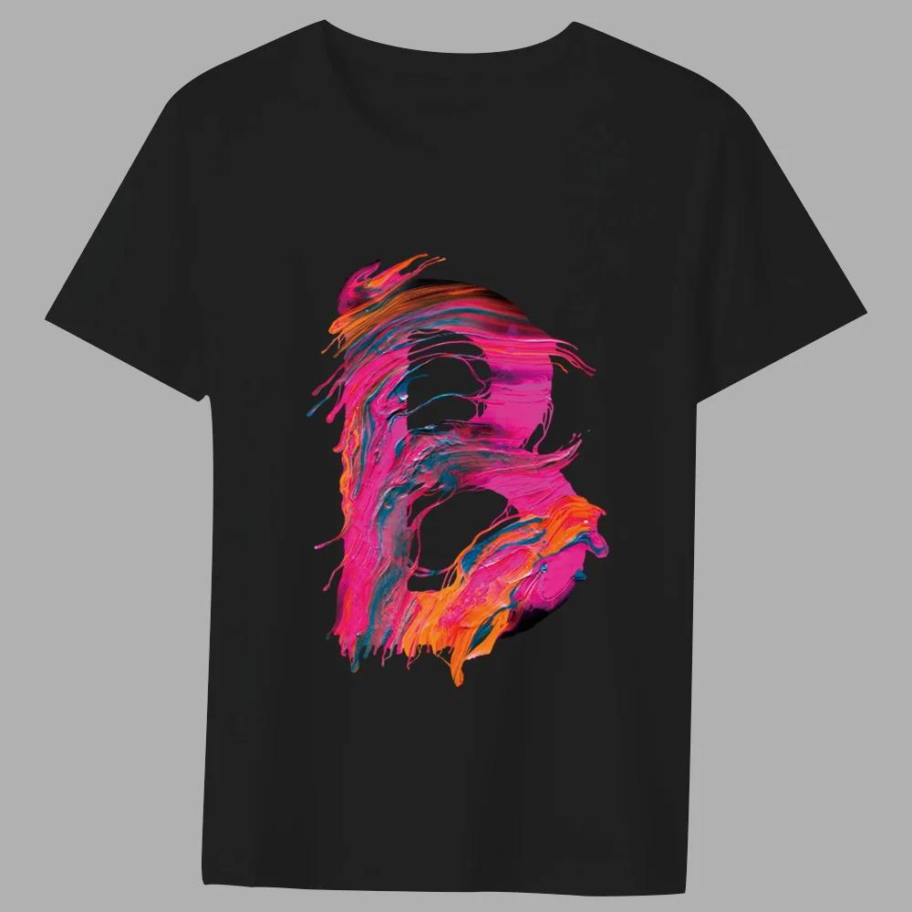 

Fashion T-shirt Black Men s Paint Pattern 26 English Alphabet Paint Hot Stamping Series Casual O-neck Commuter Comfortable Top XXXXXL чёрный