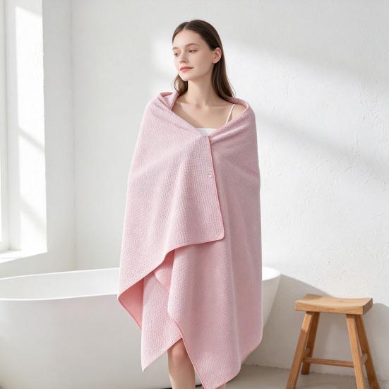 Lightweight Wearable Spa Robe Waffle Microfiber Bath Towel, Quick Drying Towel with Snap Versatile Bathing Accessory for Travel Button, Soft