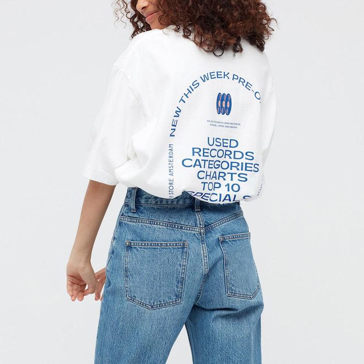 Uniqlo Buchstabenprint Schallplatte Rundhals T-Shirt Unisex Oberteile Weiß 434377-00