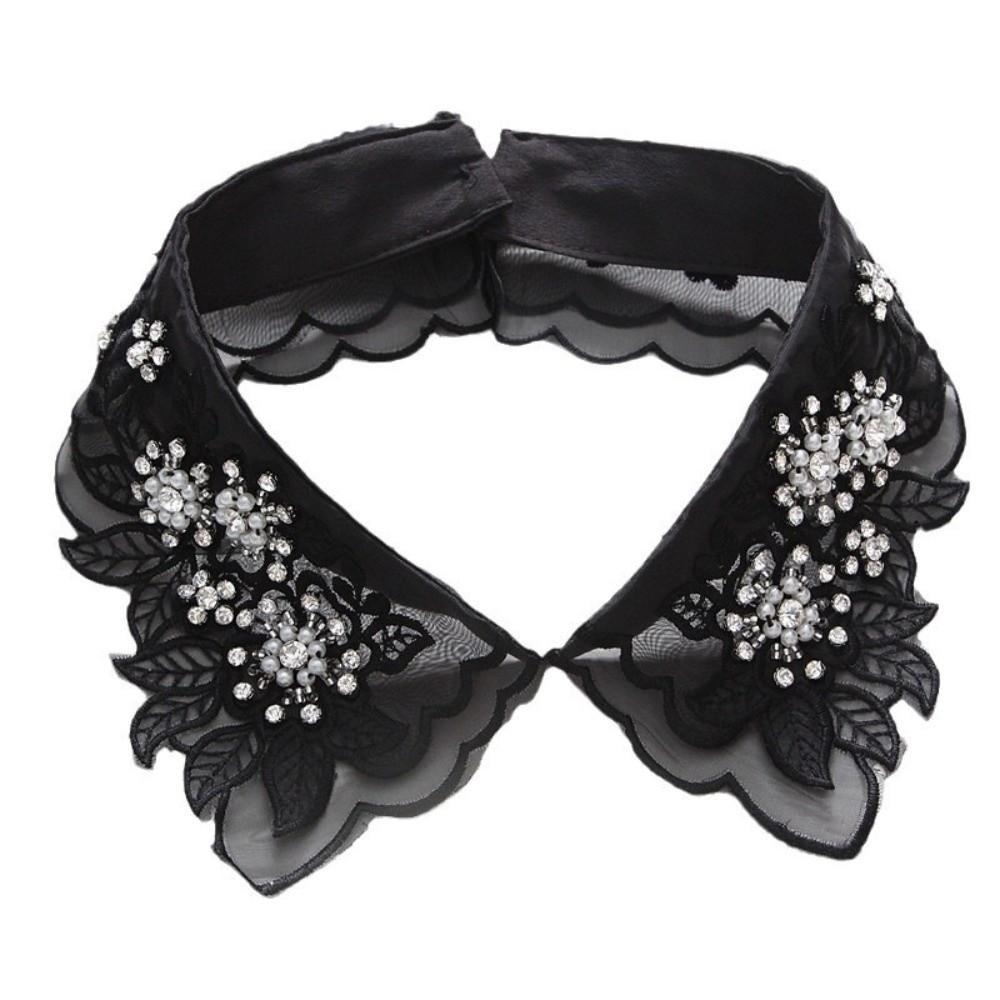 Fashion Cotton Lace Fake Crystal Beads Lace Leaves Detachable Collar Elegant White Color Fake Collar Ladies Blouse