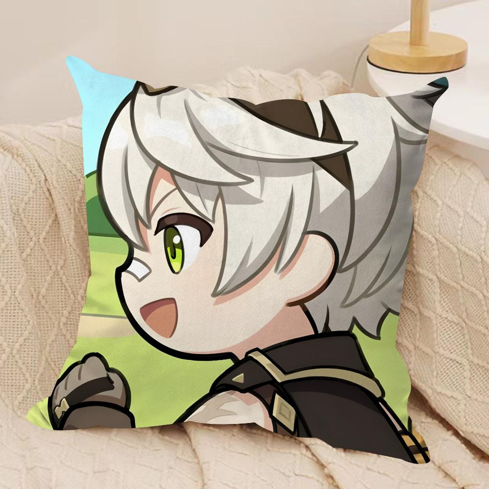 Bennett cute Genshin Impact Cushion Cover Silky Short Plush Invisible Zipper Dustproof Sofa Pillow Case for Home Decor