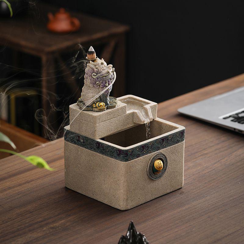 

Prosperity Pixiu Waterfall Humidifier with Backflow Incense for Fortune and Success 16cm x 16cm x 24cm