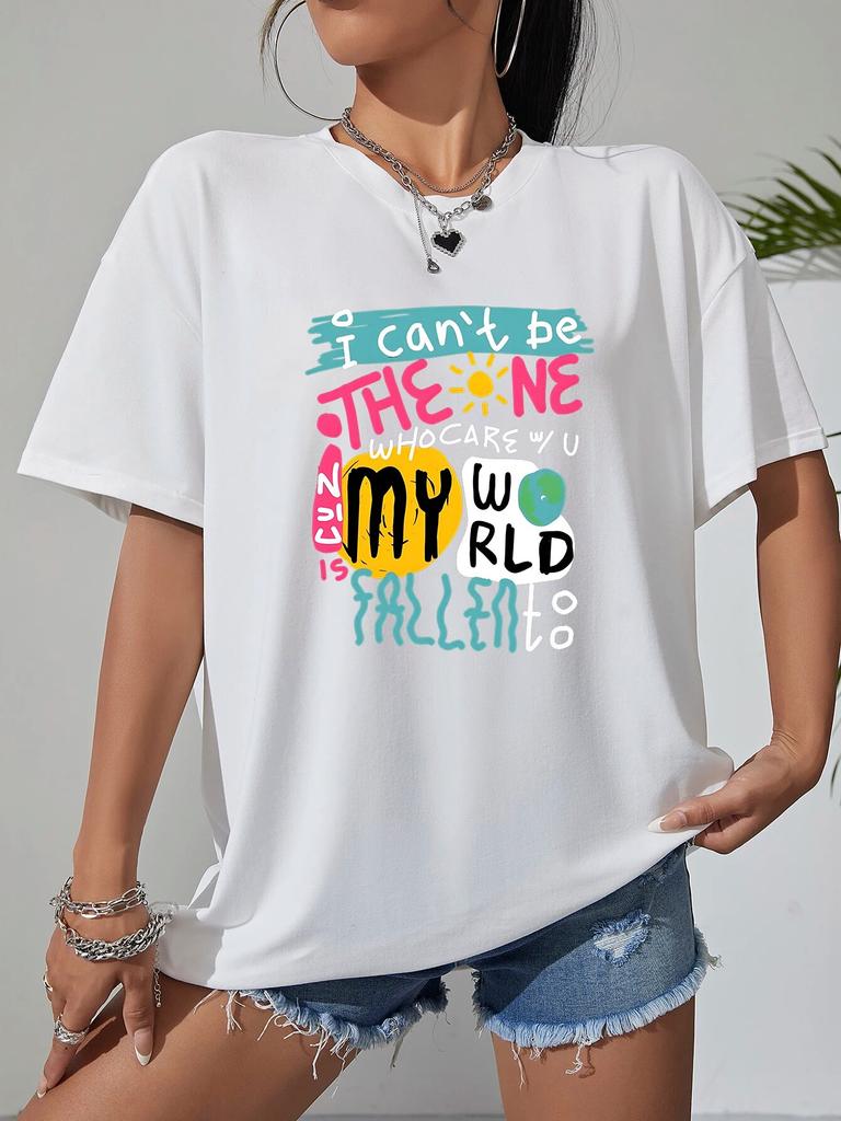 Korean Version Letter Women Back Graphic T-shirt Casual Loose Unisexga Short Sleeve Tees Shirts O-neck White Cotton 100% T Shirts