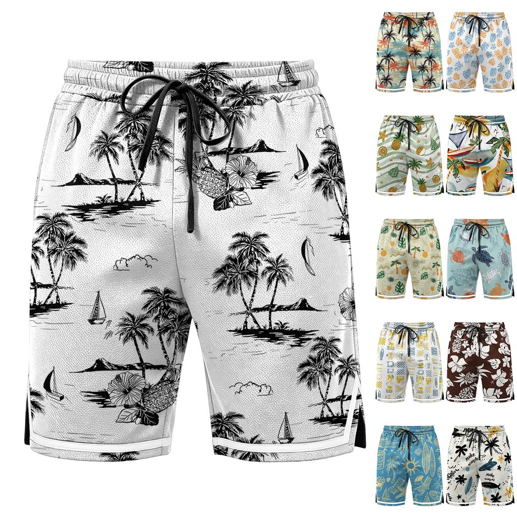 Men Mesh Breathable Casual Sports Shorts with Elastic Waistband and Drawstring Beach Style Printed Design for Summer Activities